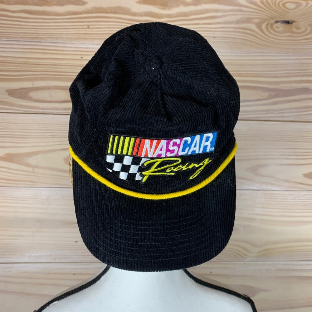 CultureFly NASCAR Racing Hat Mens OSFM Black Corduroy‎ Snapback Rope Cap